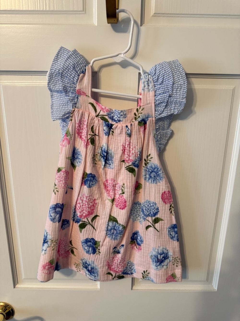 Mud Pie Pink Floral Dress with Blue Accent Sleeves